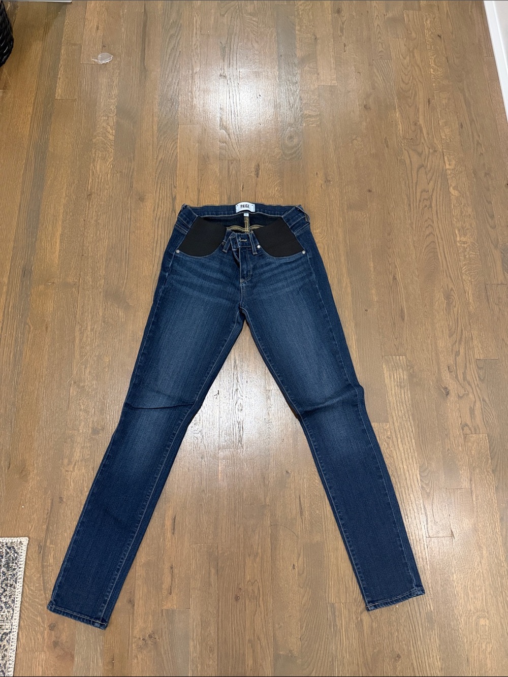PAIGE Dark Blue Skinny Maternity Jeans with Black Panel